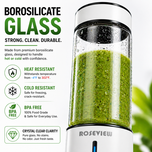 ROSEVIEW Blender Smoothie Portable jet blend smoothies Glass bottle Mini USB rechargeable Handheld battery hand Mixer Cup juicer Cordless (US)