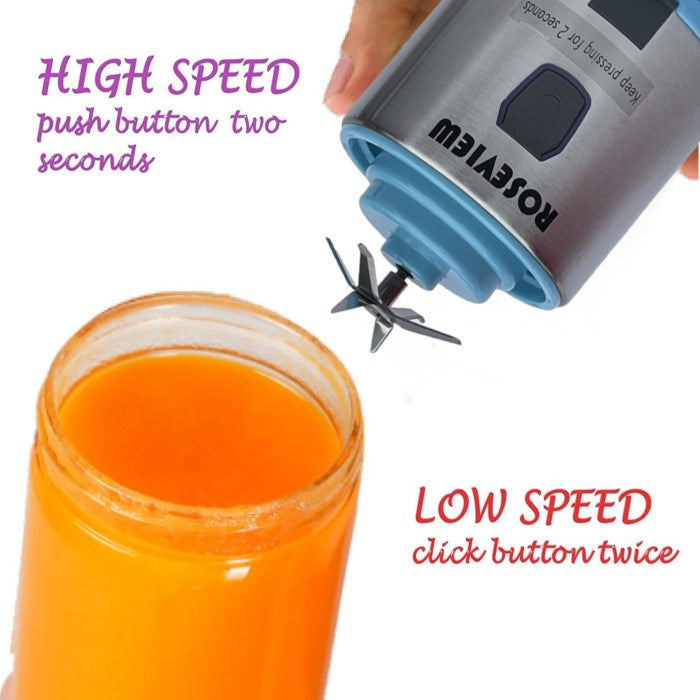 ROSEVIEW Blender Smoothie Portable for smoothies Glass bottle Mini USB rechargeable Handheld 2 Speed battery powered hand blend Shakes Cup fruit juicer (US, BlueSteel)