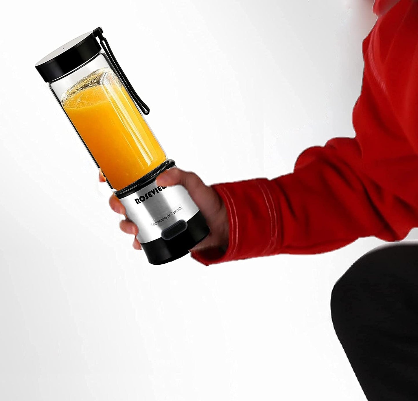 ROSEVIEW Blender Smoothie Portable for smoothies Glass bottle Mini USB rechargeable Handheld 2 Speed battery powered hand jet blend Shakes Cup mélangeur fruit juicer (US, Stainless)