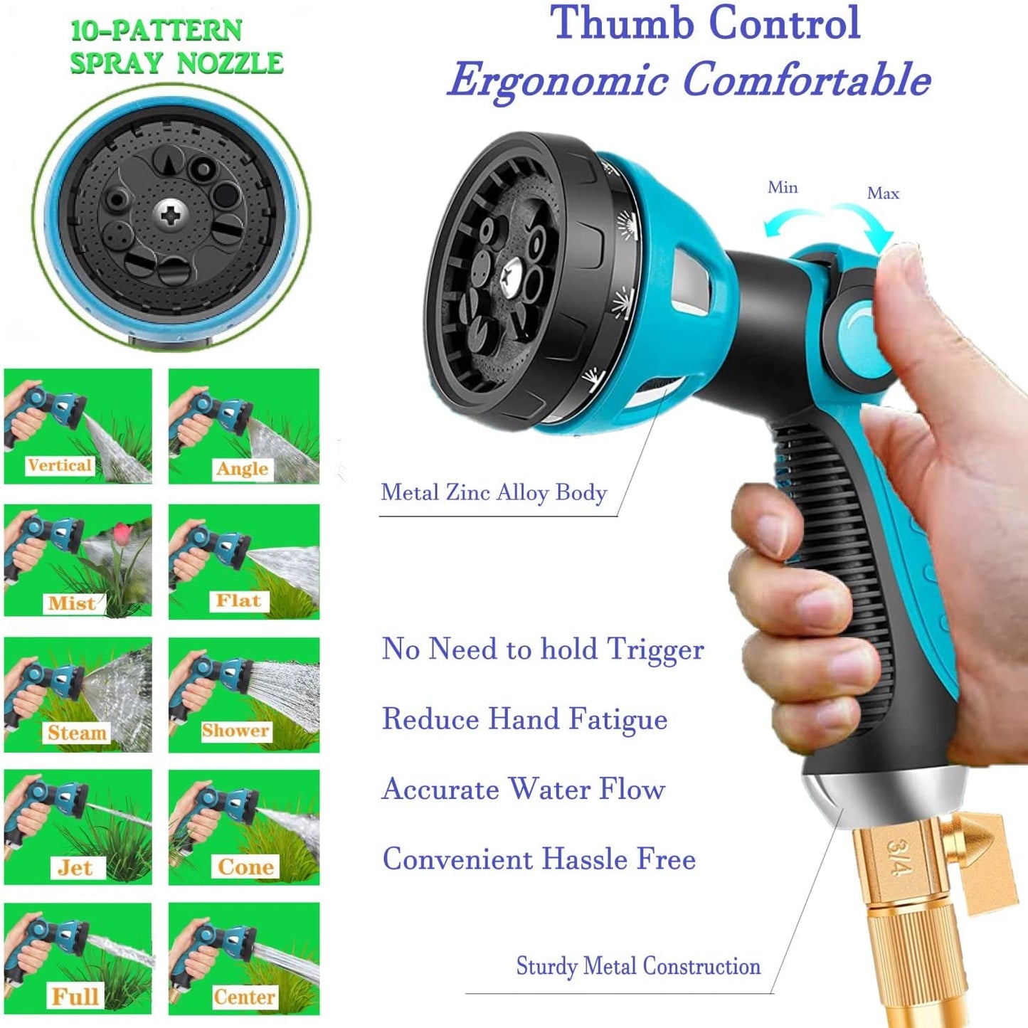 Tuyau d'arrosage extensible 50 pi 75 pi 100 pi 150 pi 200 pi Extensible 50 75 pi 100 pi 150 200 pi (CA, SkyBlue)