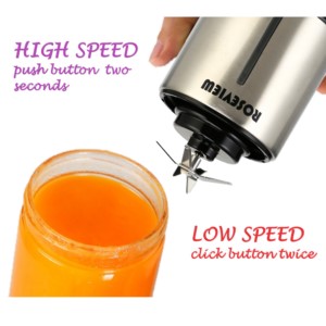 ROSEVIEW Blender Smoothie Portable pour smoothies Bouteille en verre Mini USB rechargeable Portable 2 vitesses alimenté par batterie Mélangeur à main Shakes Cup Presse-agrumes sans fil Mélangeur à jet (US, Inox)
