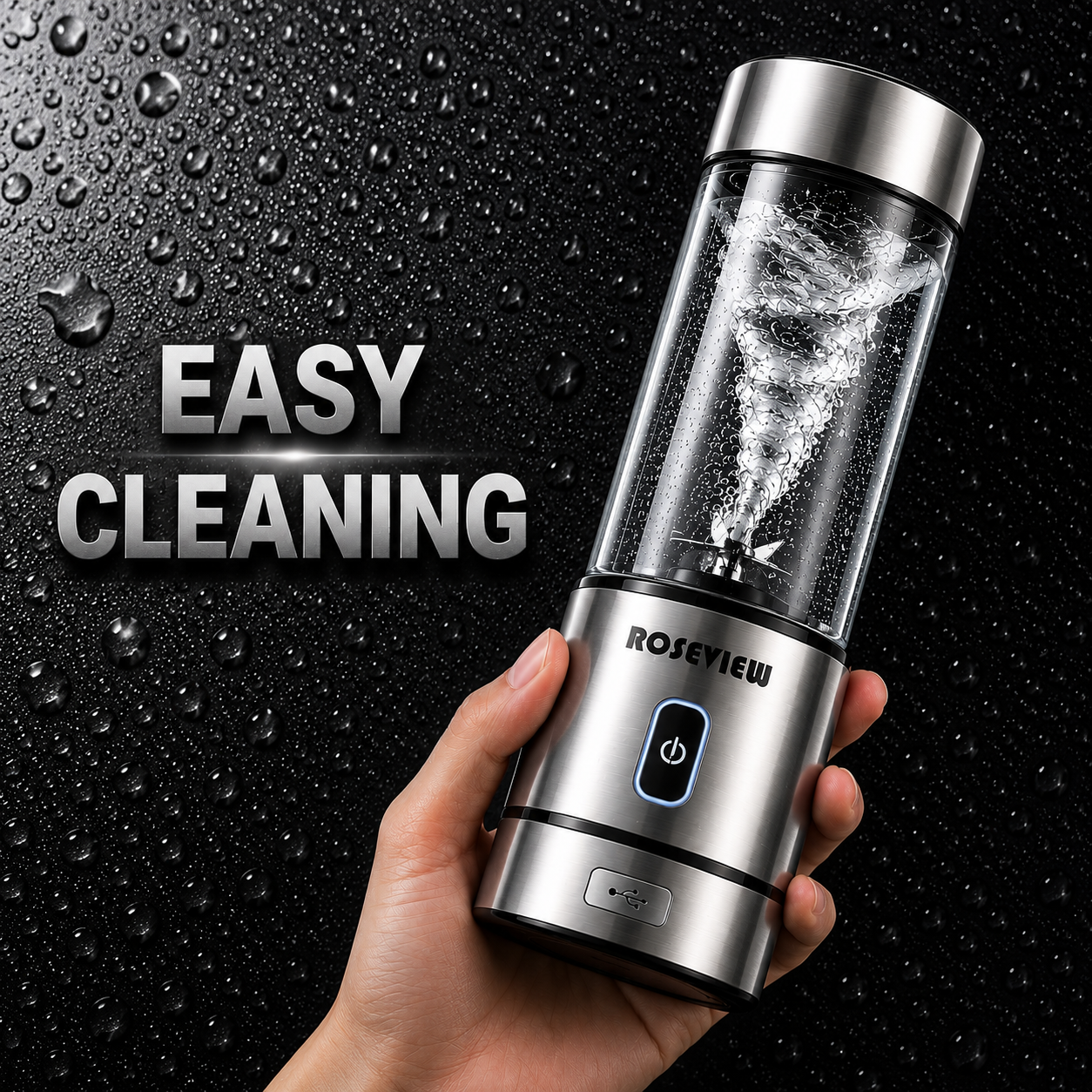 Portable Smoothie blender ROSEVIEW Glass bottle 200W Power USB rechargeable mini Handheld Ice Shakes Cup blend juicer Cordless blender Personal smoothies maker Fruit mixer