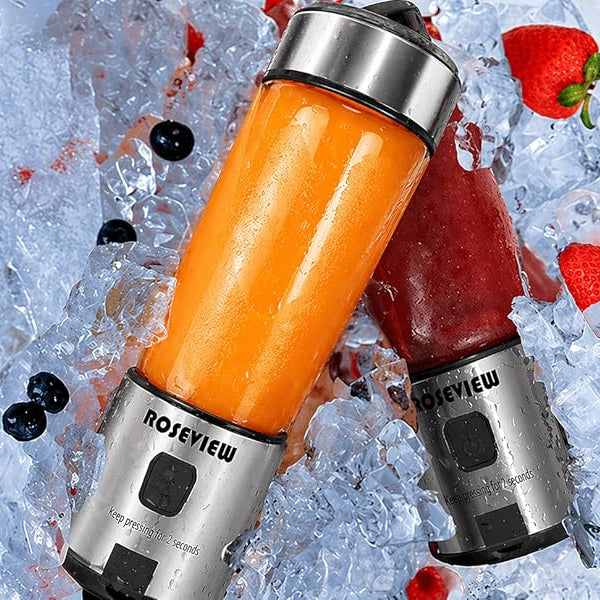 ROSEVIEW Blender Smoothie Portable pour smoothies Bouteille en verre Mini USB rechargeable Portable 2 vitesses alimenté par batterie jet manuel mélange Shakes Cup mélangeur presse-agrumes sans fil melangeur portatif maker jet Mixer (CA, Winsor Red) 