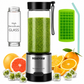 ROSEVIEW Blender Smoothie Portable pour smoothies Bouteille en verre Mini USB rechargeable Portable 2 vitesses alimenté par batterie jet manuel mélangeur Shakes Cup mélangeur presse-agrumes (CA, Inox) 