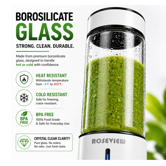 ROSEVIEW Blender Smoothie Portable jet blend smoothies Glass bottle Mini USB rechargeable Handheld battery hand Mixer Cup juicer Cordless (CA)