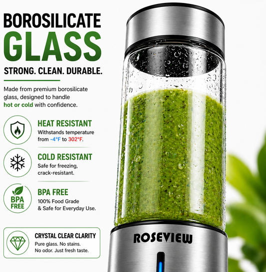 ROSEVIEW Portable Blender Smoothy blenders Glass Bottle Smoothie Mini Juicer Smoothies Mixer Maker Cordless juicer Travel Fruit Personal mixeur Cup melangeur Shake USB Rechargeable (CA, Metallic Steel)