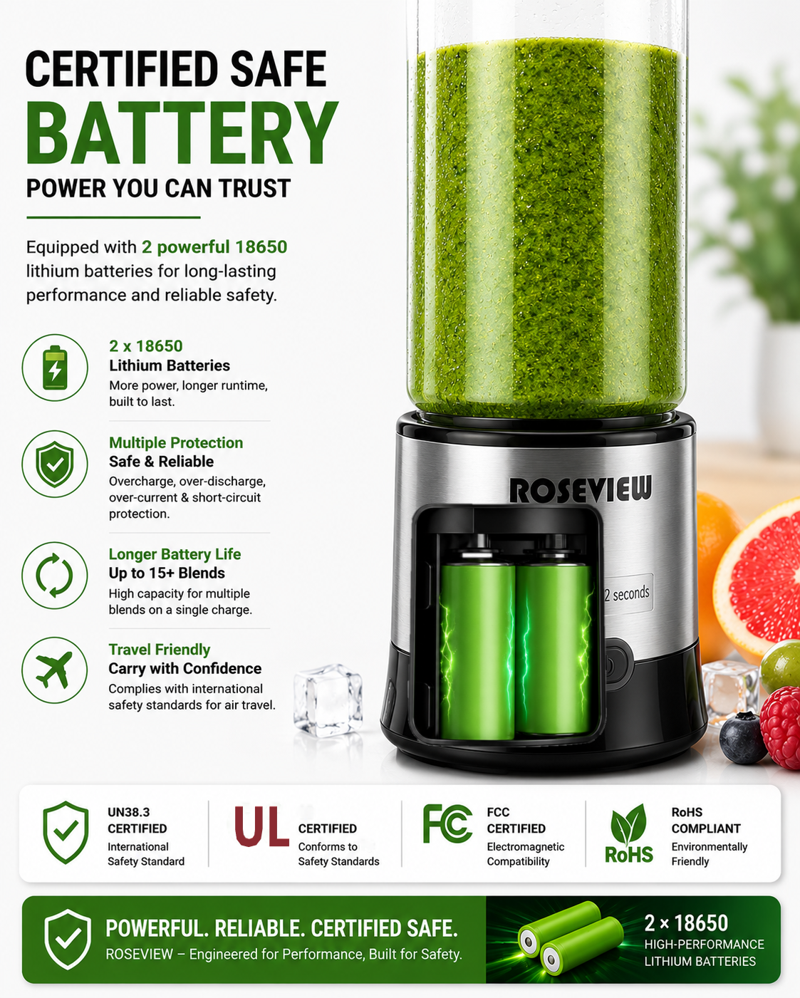 ROSEVIEW Blender Smoothie Portable for smoothies Glass bottle Mini USB rechargeable Handheld jet blend battery Shakes Cup juicer (CA)