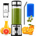 ROSEVIEW Blender Smoothie Portable pour smoothies Bouteille en verre Mini USB rechargeable Portable 2 vitesses alimenté par batterie jet manuel mélange Shakes Cup mélangeur presse-agrumes sans fil melangeur portatif maker jet Mixer (CA, Winsor Red) 