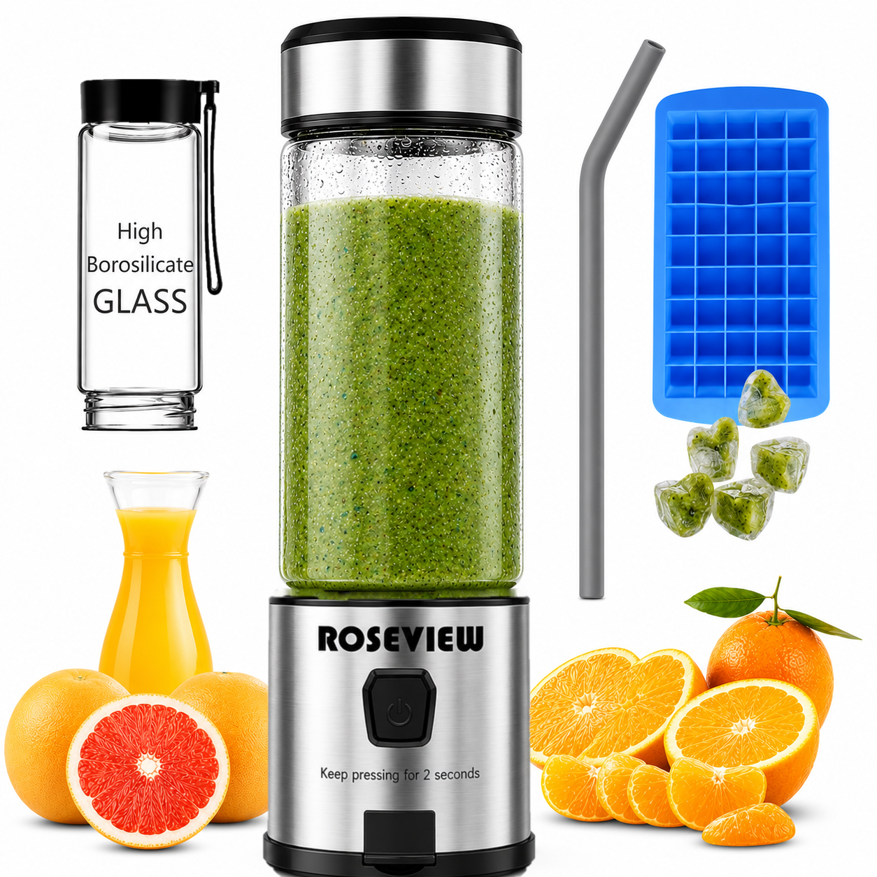 ROSEVIEW Blender Smoothie Portable pour smoothies Bouteille en verre Mini USB rechargeable Portable 2 vitesses alimenté par batterie jet manuel mélange Shakes Cup mélangeur presse-agrumes sans fil melangeur portatif maker jet Mixer (CA, Winsor Red) 