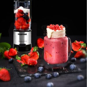 ROSEVIEW Blender Smoothie Portable for smoothies Glass bottle Mini USB rechargeable Handheld 2 Speed battery powered hand jet blend Shakes Cup mélangeur fruit juicer (CA, Stainless)