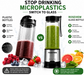 ROSEVIEW Blender Smoothie Portable pour smoothies Bouteille en verre Mini USB rechargeable Portable 2 vitesses alimenté par batterie jet manuel mélangeur Shakes Cup mélangeur presse-agrumes (CA, Inox) 