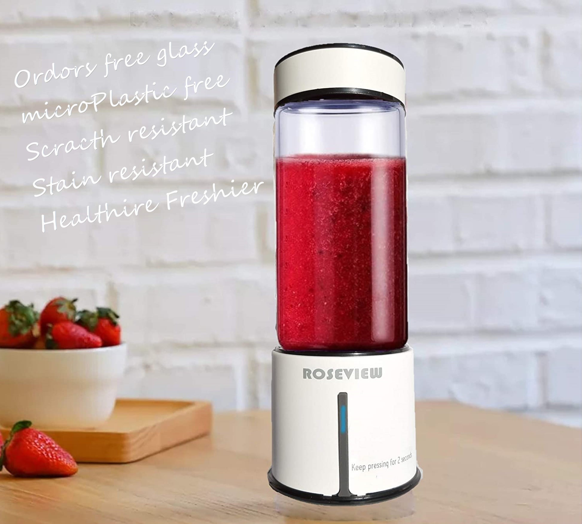 ROSEVIEW Blender Smoothie Portable for smoothies Glass bottle Mini USB rechargeable Handheld 2 Speed battery powered hand jet blend Shakes Cup mélangeur fruit juicer Cordless melangeur portatif maker jet Mixer