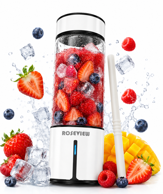 ROSEVIEW Blender Smoothie Portable jet blend smoothies Glass bottle Mini USB rechargeable Handheld battery hand Mixer Cup juicer Cordless (CA)