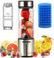 ROSEVIEW Blender Smoothie Portable for smoothies Glass bottle Mini USB rechargeable Handheld 2 speed battery powered hand blend Shakes Cup fruit juicer Cordless maker jet blend Mixer (CA, Stainless)
