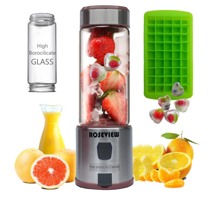 ROSEVIEW Portable Blender for Smoothies Glass Bottle Mini Smoothie Juicer Smoothies Mixer jet blend Licuadora portátil para batidos Botella de vidrio exprimidor de batidos Mezclador de batidos Exprimidor de mano inalámbrico Mezclador de chorro Taza de batido Jarra recargable por  Fruta de viaje Funciona con batería 