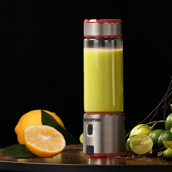 ROSEVIEW Portable Blender for Smoothies Glass Bottle Mini Smoothie Juicer Smoothies Mixer jet blend Licuadora portátil para batidos Botella de vidrio exprimidor de batidos Mezclador de batidos Exprimidor de mano inalámbrico Mezclador de chorro Taza de batido Jarra recargable por  Fruta de viaje Funciona con batería 